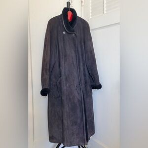 100% Natural Shearling Coat, navy blue